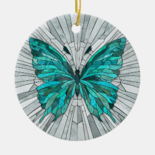 Butterfly Mosaic - Emerald Green und Grau Keramik Ornament