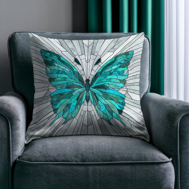 Butterfly Mosaic - Emerald Green und Grau Kissen (Von Creator hochgeladen)