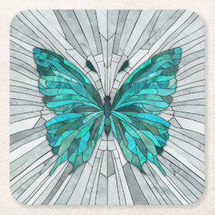 Butterfly Mosaic - Emerald Green und Grau Rechteckiger Pappuntersetzer