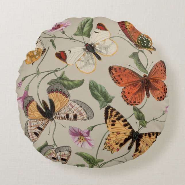 Butterfly Moth Nature Collection Zeichnend Rundes Kissen (Vorderseite)