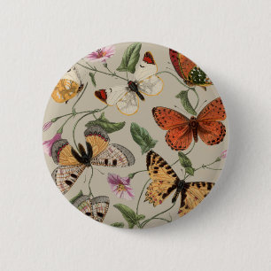 Butterfly Moth Nature Zeichnend antikes Aquarell Button