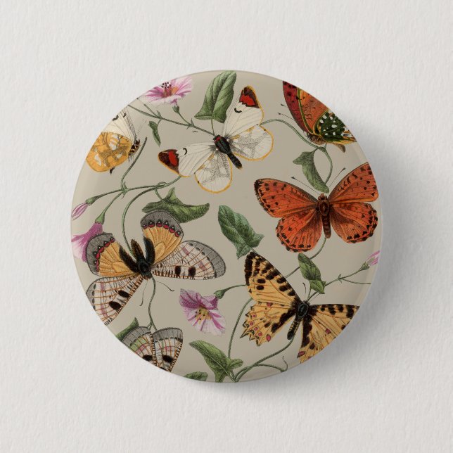 Butterfly Moth Nature Zeichnend antikes Aquarell Button (Vorderseite)