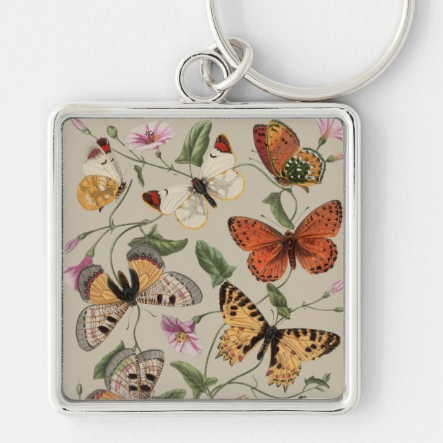 Butterfly Moth Nature Zeichnend antikes Aquarell Schlüsselanhänger (Vorne)