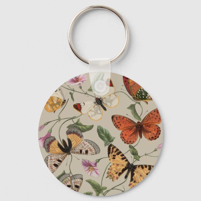 Butterfly Moth Nature Zeichnend antikes Aquarell Schlüsselanhänger (Vorderseite)