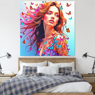 Butterfly Muse Portrait Art T - Shirt Leinwanddruck