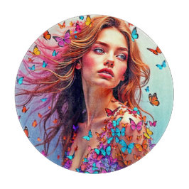 Butterfly Muse Portrait Art T - Shirt Schneidebrett