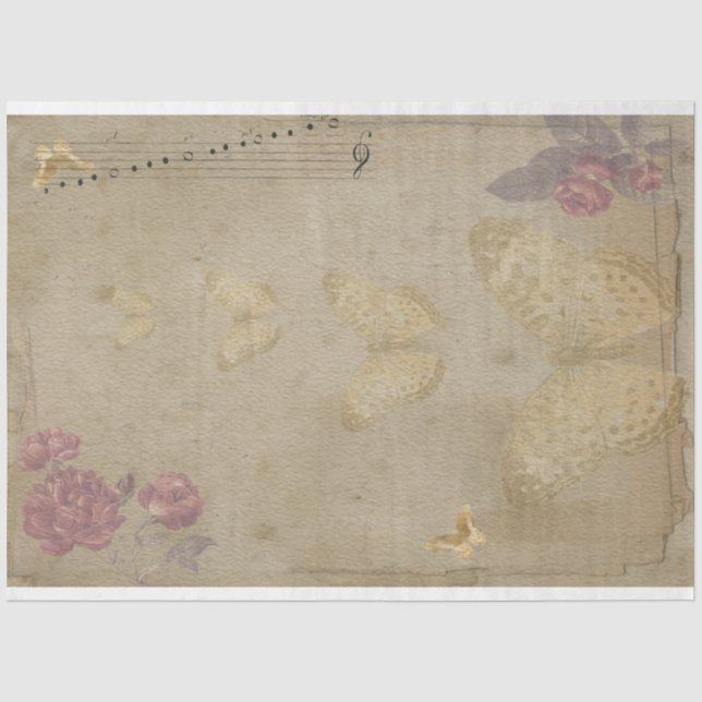 Butterfly Music Antique Age Paper Art Seidenpapier (Vorderseite)