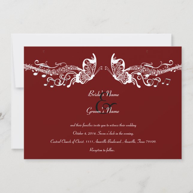 Butterfly Music Fidelity Wedding Invitations Einladung (Vorderseite)