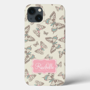 Butterfly-Muster cremebraun rosa Pink-Namensschild title_seo2