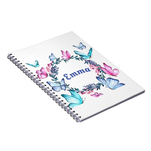 Butterfly Name Spiral Foto Notebook Notizblock (A beautifully illustrated notebook featuring a vibrant floral wreath.  )