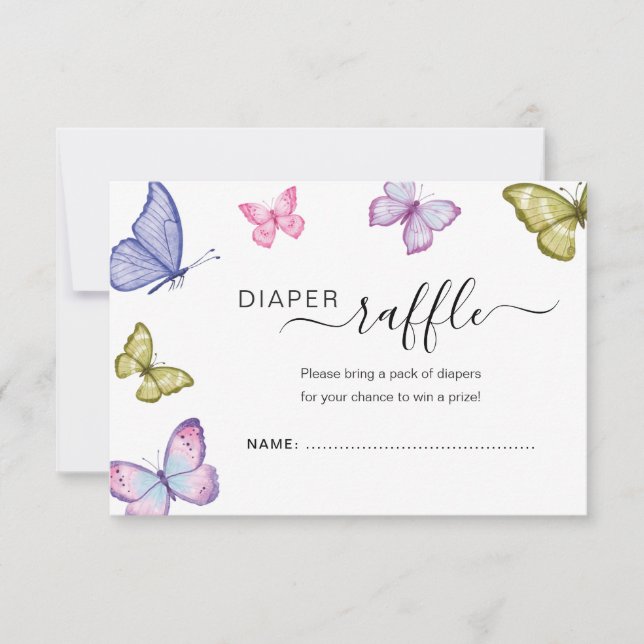 Butterfly Neutral Baby Dusche Diaper Gewinnkarte Einladung (Vorderseite)