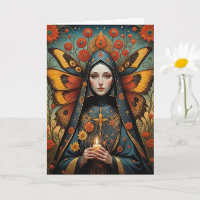Butterfly Nun Holding Candle Jeden Anlaß Blank Karte (Kleine Pflanze)