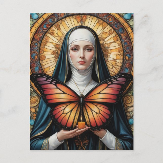 Butterfly Nun Holding Candle Postkarte (Vorderseite)