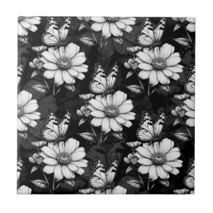 Butterfly On Blume Design - Schwarz Fliese