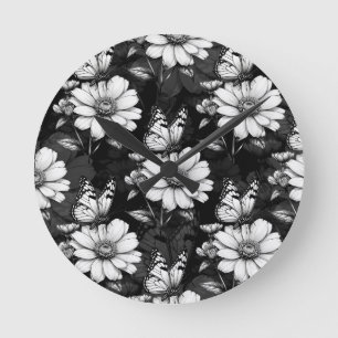 Butterfly On Blume Design - Schwarz Runde Wanduhr