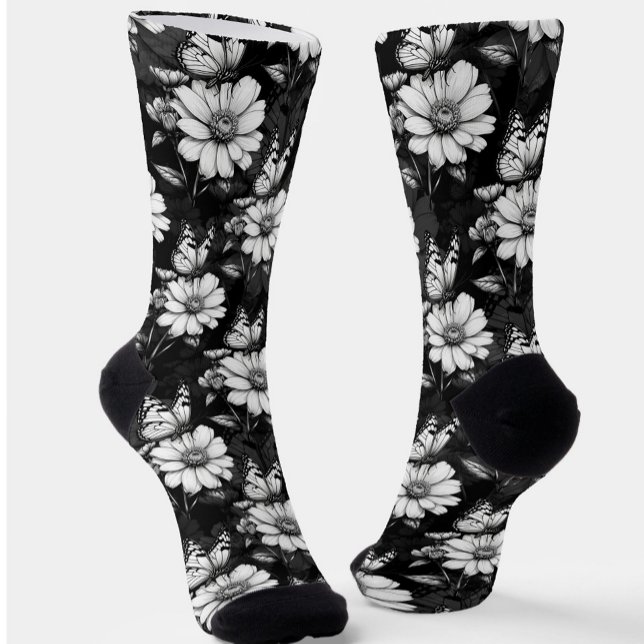 Butterfly On Blume Design - Schwarz Socken (Von Creator hochgeladen)