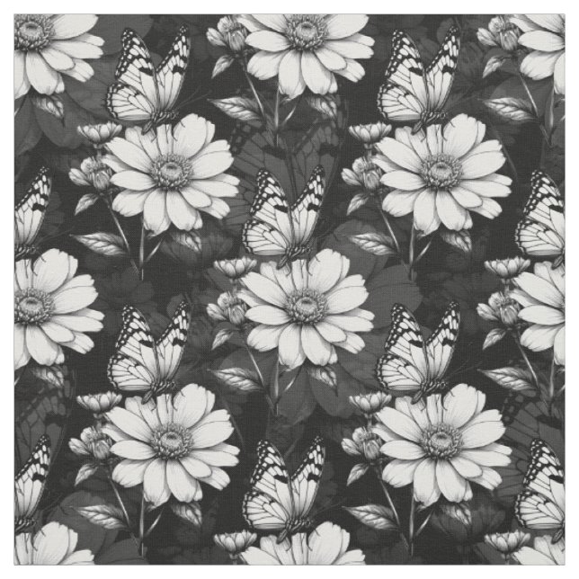 Butterfly On Blume Design - Schwarz Stoff (Muster)