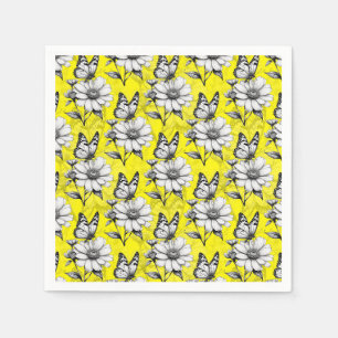Butterfly On Blume Muster Gelb Design Serviette