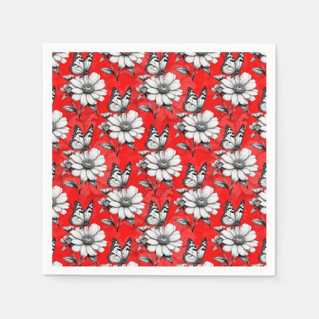 Butterfly On Blume Muster Red Design Serviette (Vorderseite)