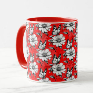 Butterfly On Blume Muster Red Design Tasse