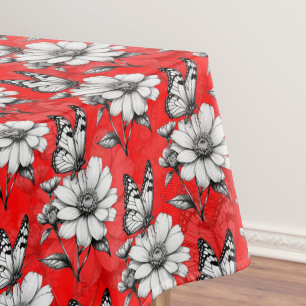 Butterfly On Blume Muster Red Design Tischdecke
