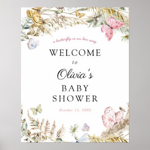 Butterfly on the Way Boho Baby Shower Welcome Sign Poster