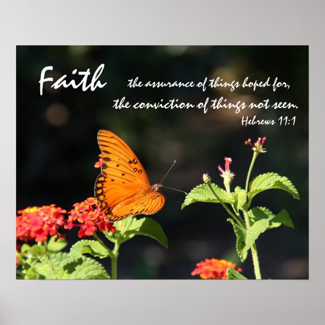 Butterfly on Wildblumen, Scripture Vers on Faith Poster (Vorne)