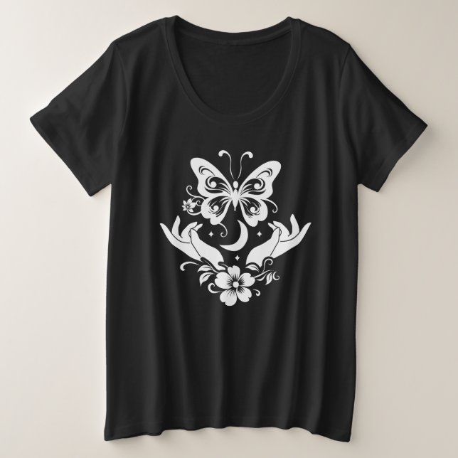 Butterfly Open Hands Celestial Botanischer T - Shi Große Größe T-Shirt (Design vorne)