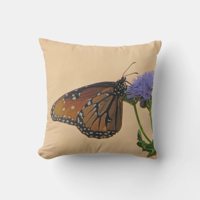 Butterfly Orange Black Monarch Lila Blume Kissen (Vorderseite)
