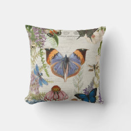 Butterfly Orange Blauer Botanischer Vintager Blume Kissen