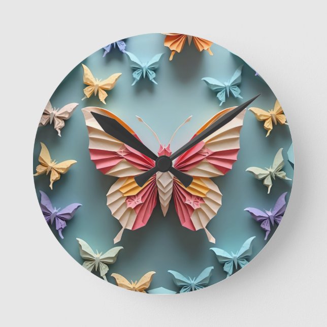 Butterfly Origami Runde Wanduhr (Vorderseite)