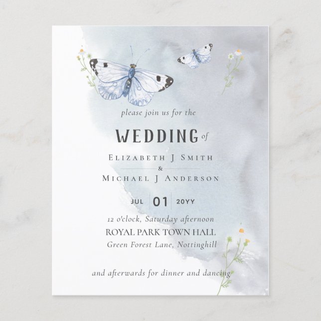 Butterfly Paradise Dusty Blue Wedding Flyer (Vorne)