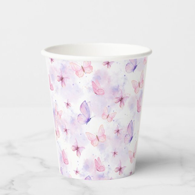 Butterfly Party Paper Cups Purple and Pink Pappbecher (Vorderseite)