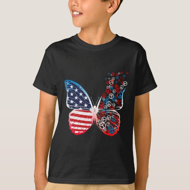 Butterfly Patriotic Peace Signs 4. Juli Us Fla T-Shirt (Vorderseite)