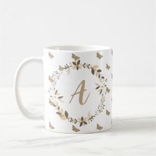 Butterfly Pattern Girly Niedlich Modern Monogram Kaffeetasse