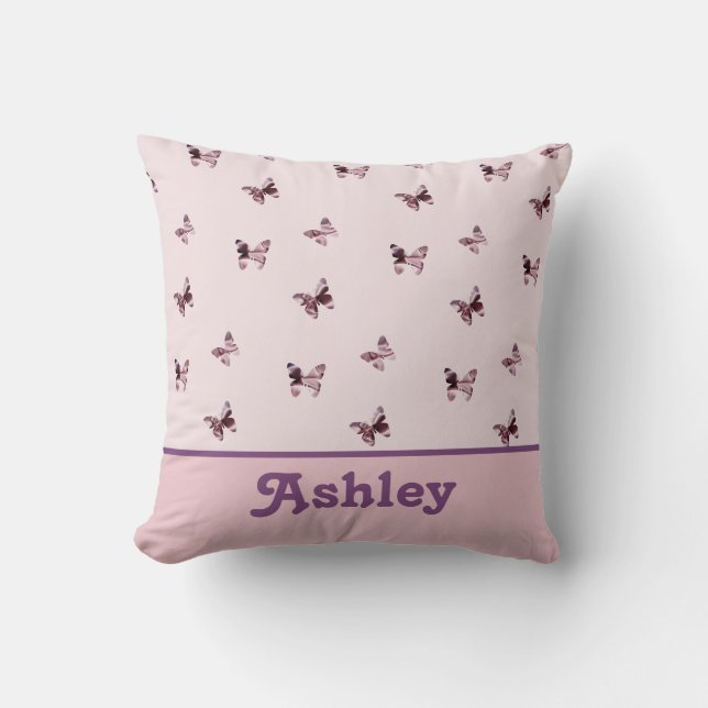 Butterfly Pattern Hübsch Pink Satin Girl Kinderzim Kissen (Vorderseite)