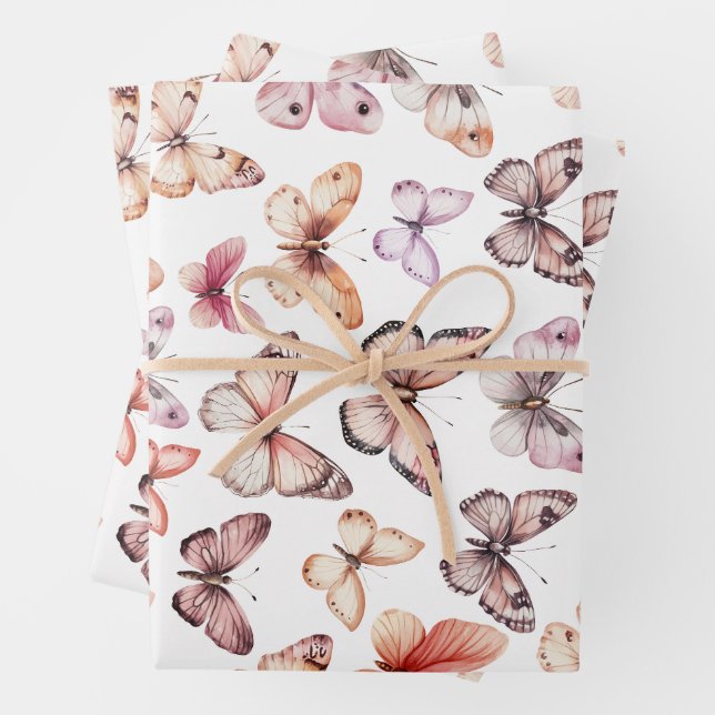 Butterfly Pattern Wasserfarbe Elegantes Hübsches G Geschenkpapier Set (Beispiel)