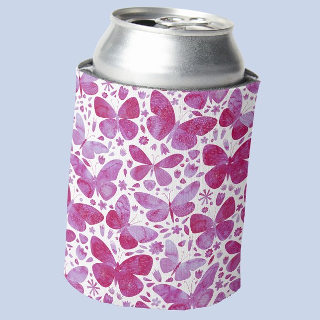 Butterfly Pattern Wasserfarbe Magenta Hot Pink Dosenkühler (Magenta hot pink watercolor butterfly pattern can cooler)