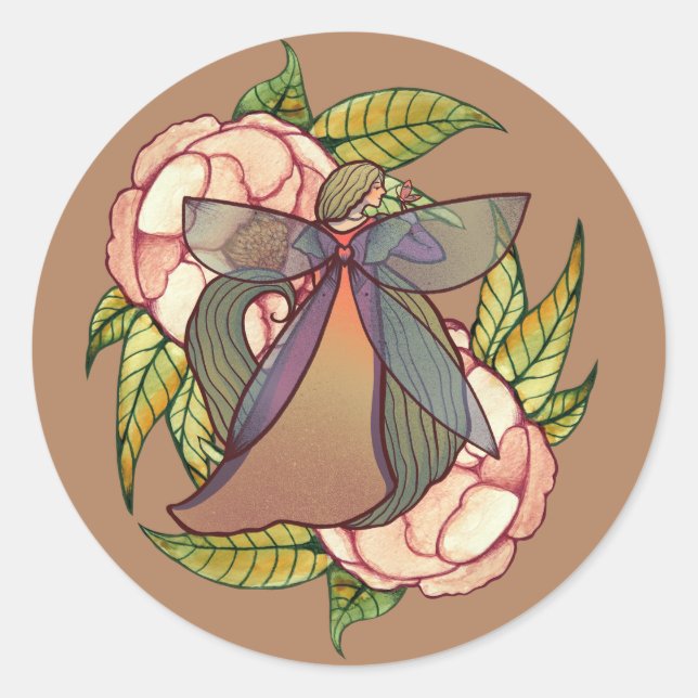 Butterfly Peony Fairy Peonies Feen Runder Aufkleber (Vorderseite)