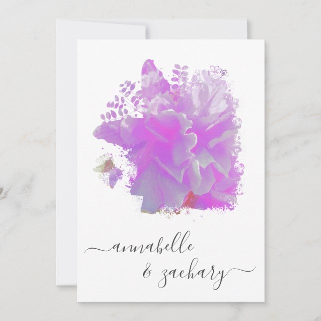 *~* Butterfly Peony Floral UAWG - QR AR3 Hochzeit Einladung (Vorderseite)