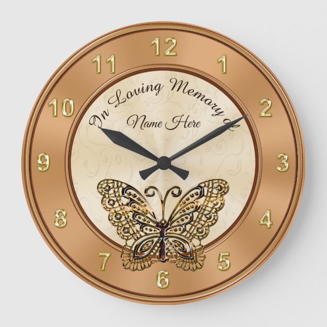 Butterfly Personalized In Loving Memory Ohrts Große Wanduhr (Vorderseite)