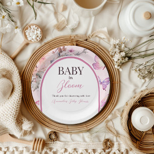 Butterfly Pink Baby in Bloom Girl Baby Dusche Pappteller