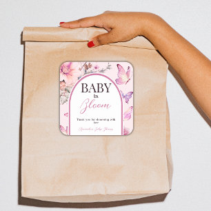 Butterfly Pink Baby in Bloom Girl Baby Dusche Quadratischer Aufkleber
