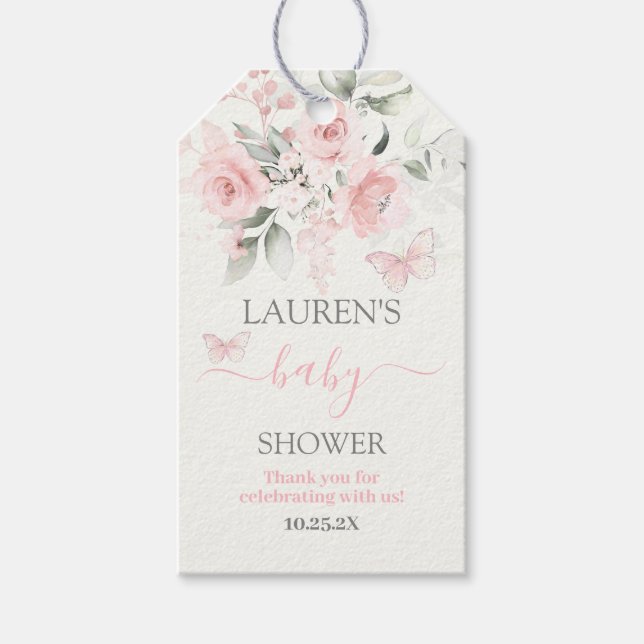 Butterfly Pink Blumenspeck Baby Dusche Geschenk Ta Geschenkanhänger (Vorderseite)