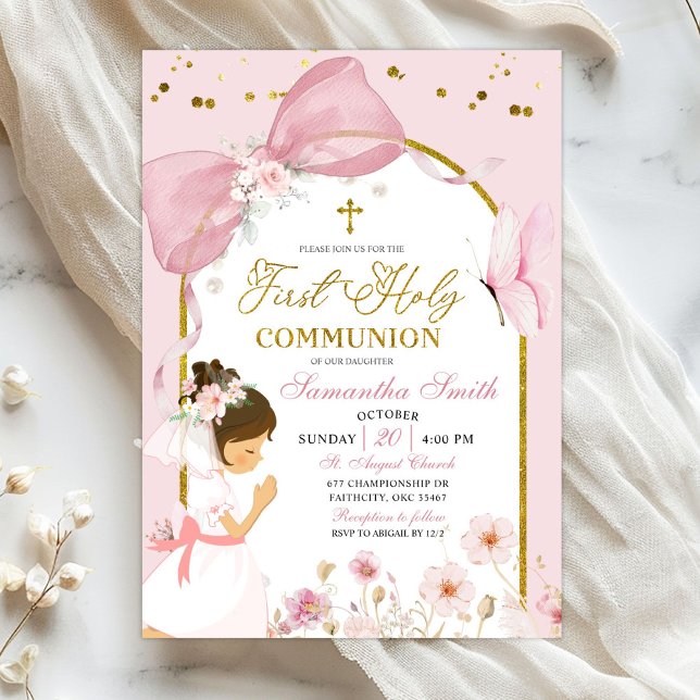 Butterfly Pink Coquette Girl First Holy Communion Einladung (Von Creator hochgeladen)