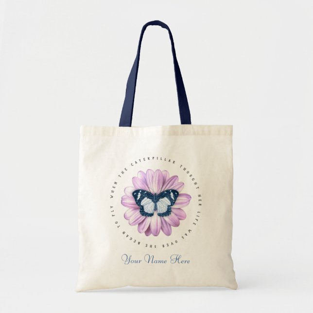 Butterfly Pink Daisy Inspiration Ihren Namen hinzu Tragetasche (Vorne)