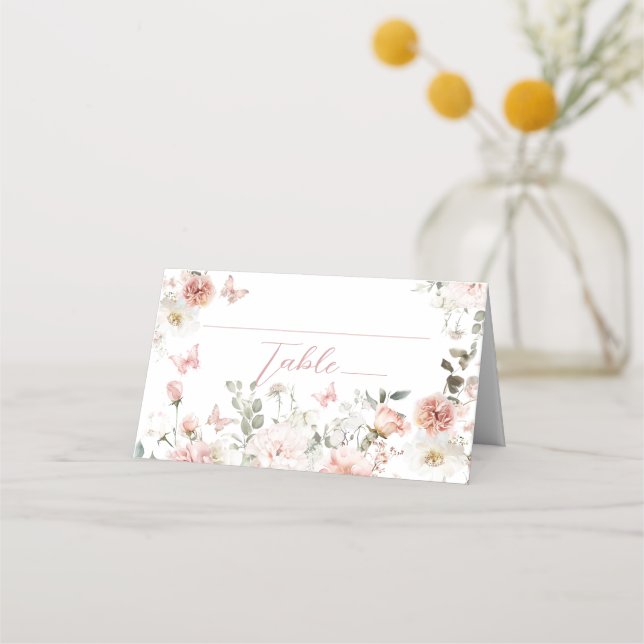 Butterfly Pink Floral Baby Shower fluttering von Platzkarte (Vorderseite)
