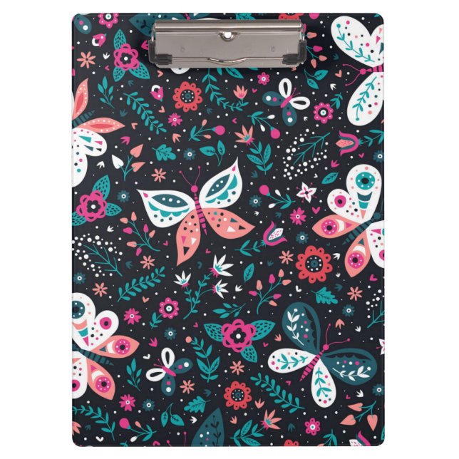 Butterfly Pink Garden | Schmetterlingsklammer Klemmbrett (Vorderseite)