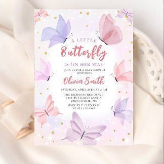 Butterfly Pink Girl Baby Dusche Einladung