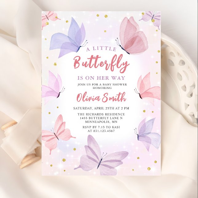Butterfly Pink Girl Baby Dusche Einladung (Von Creator hochgeladen)